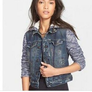 Free People Denim Jacket with Heathered Sleeves